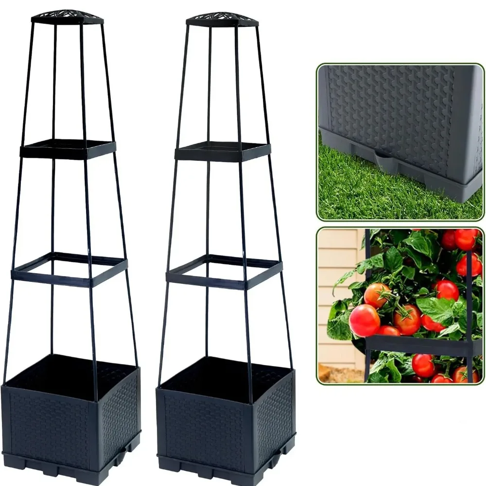 114cm Hochbeet mit Rankgitter, Outdoor-Tomatenkäfig-Pflanzkasten, Kletterpflanzen-Stütze für den Garten Image