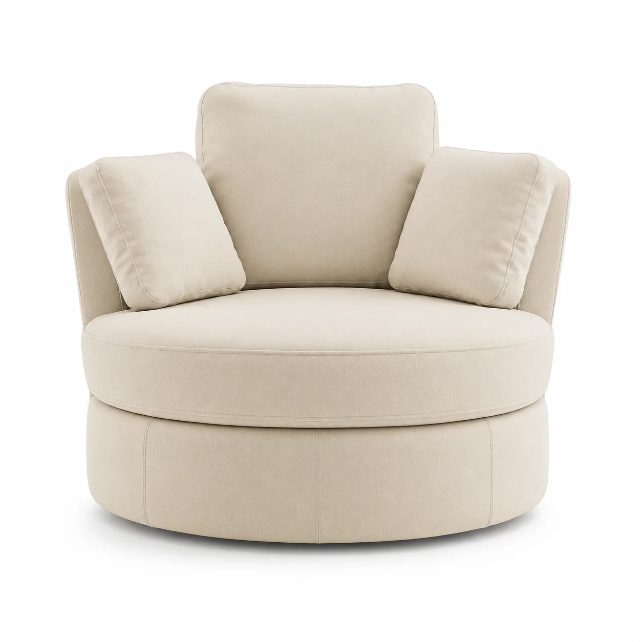 XXL Drehsessel Beige, Loungesessel mit Chenille-Bezug, 360° drehbarer Lesesessel mit 3 Kissen, runder Polstersessel mit Taschenfederkern-Sitzpolsterung für Wohnzimmer & Schlafzimmer