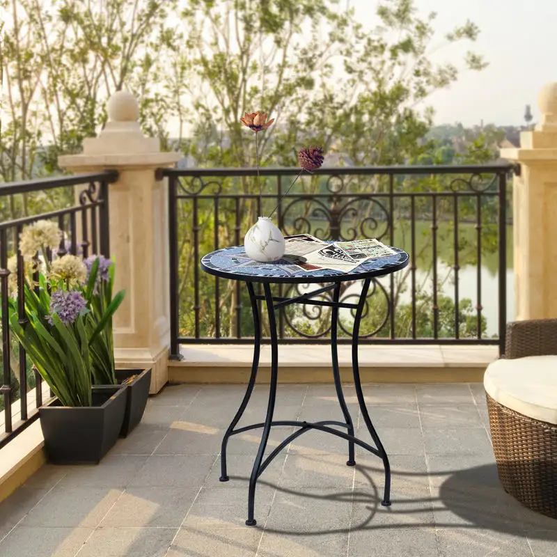 Gartentisch Ø60 x H71cm, Wetterfester Balkontisch aus Metall, Esstisch für Draußen, Campingtisch Beistelltisch, Runder Terrassentisch