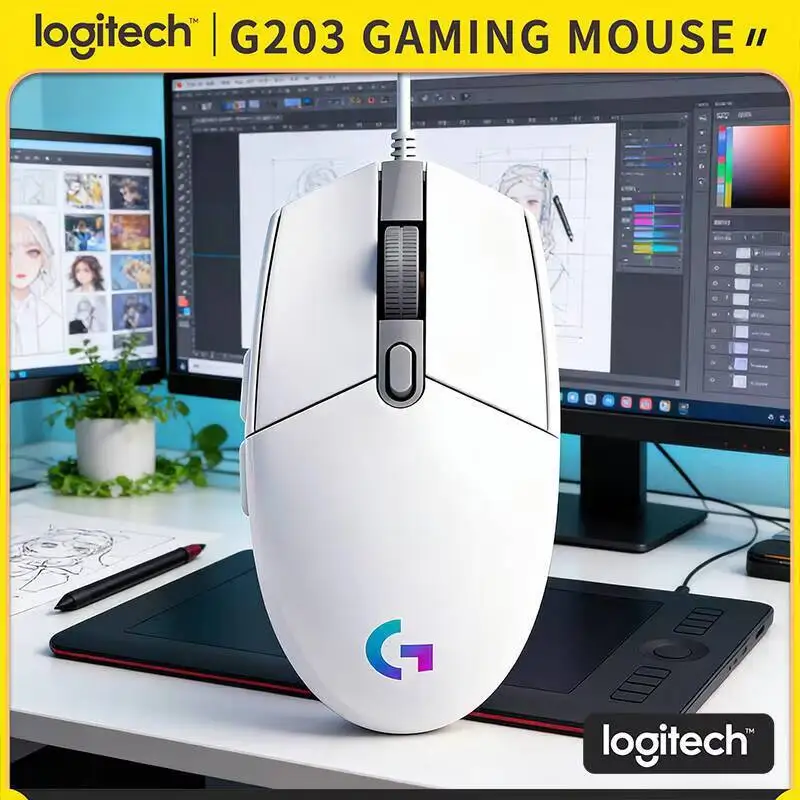 Logitech G203 Prodigy RGB Gaming-Maus Kabelgebunden 8000 DPI 6 Tasten Integrierter Speicher 1000Hz Pollingrate Windows Mac Schnell Image