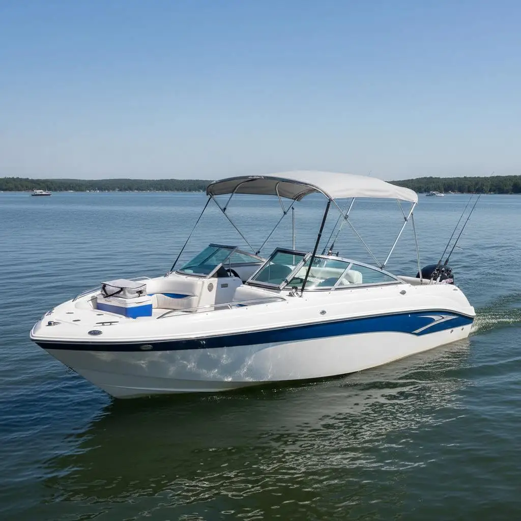 Bimini für Boote mit 4 Trägern, 244 x 257 cm, wasserdichtes Sonnensegel mit 600D Polyester-Gewebe, Sonnenschutz, Aufbewahrungstasche Image