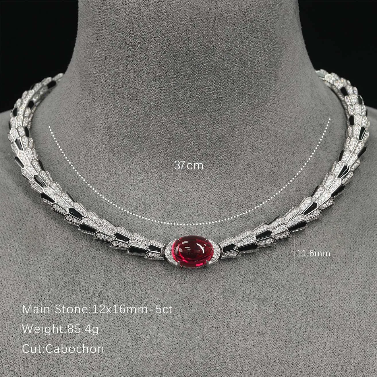 Art Deco 5ct Ovaler Labor-Gezüchteter Rubin-Halskette aus 925 Sterling Silber, Vintage Schlangenform, Edle Schmuckstücke für Damen-Jubiläumsgeschenke