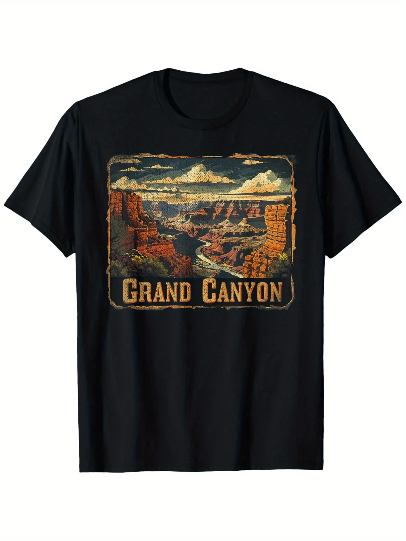 Grand Canyon Vintage-Grafik für Herren und Damen, lässiges Baumwoll-T-Shirt mit Rundhalsausschnitt, Retro-Nationalpark-Design mit leichter Dehnbarkeit, Größe