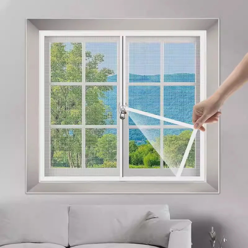 Weißes, selbstklebendes Fenstergitter mit Reißverschluss, ohne Bohren, Moskitonetz für Fenster, Fenstergitter mit Reißverschluss, Sommer-Chiffon