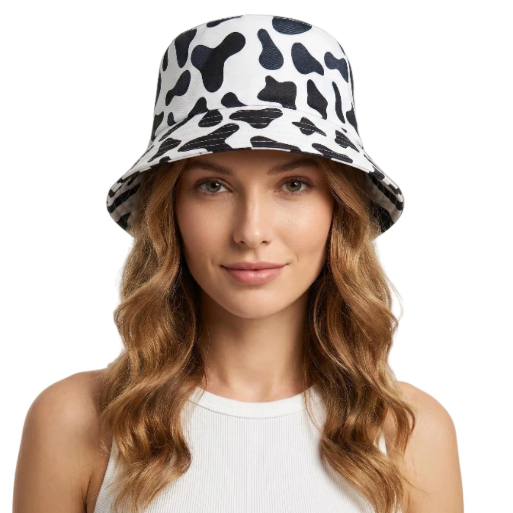 Niedliche, süße Fischermütze mit Tiermotiv, riesiges Kuhmuster, Unisex-Eimerhut, Sommer-Sonnenschutzhut für den Außenbereich, für Männer und Frauen Image