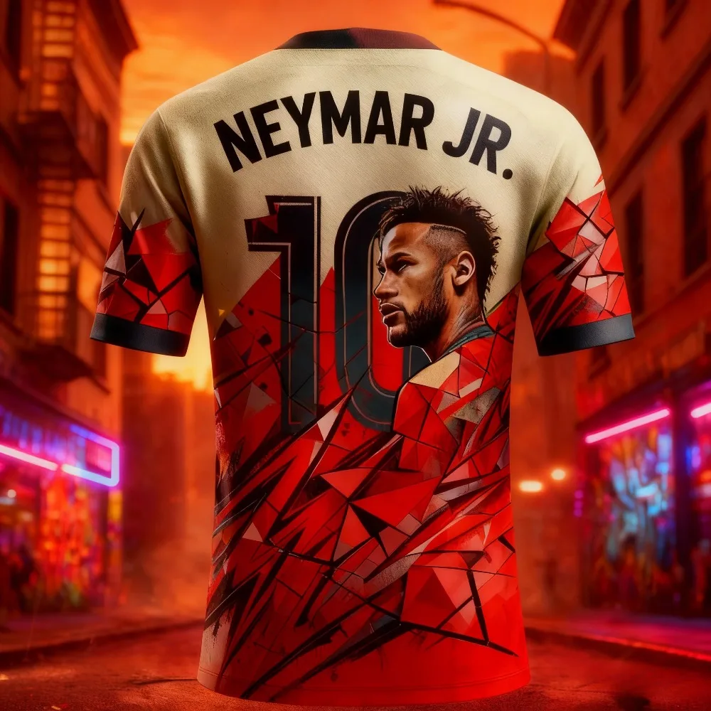 Neymar JR 3D-Druck Sport Schnelltrocknendes Atmungsaktives Herren-T-Shirt Outdoor Street Casual Team Training Fußballtrikot Eltern-Kind-Kleidung Image