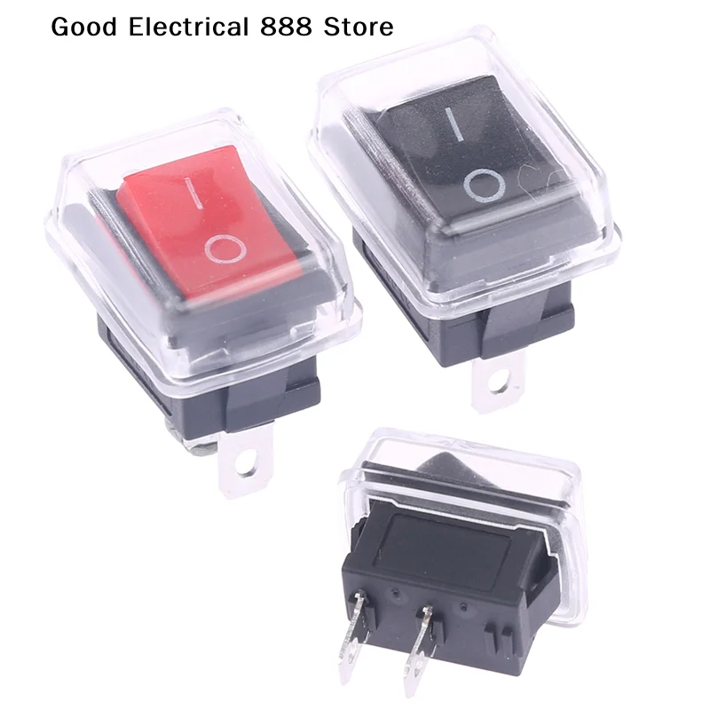 【GE】 5 Stück Mini-Drucktastenschalter, 2-poliger Ein/Aus-Wippschalter zum Einrasten, mit wasserdichter Abdeckung, Schwarz/Rot Image