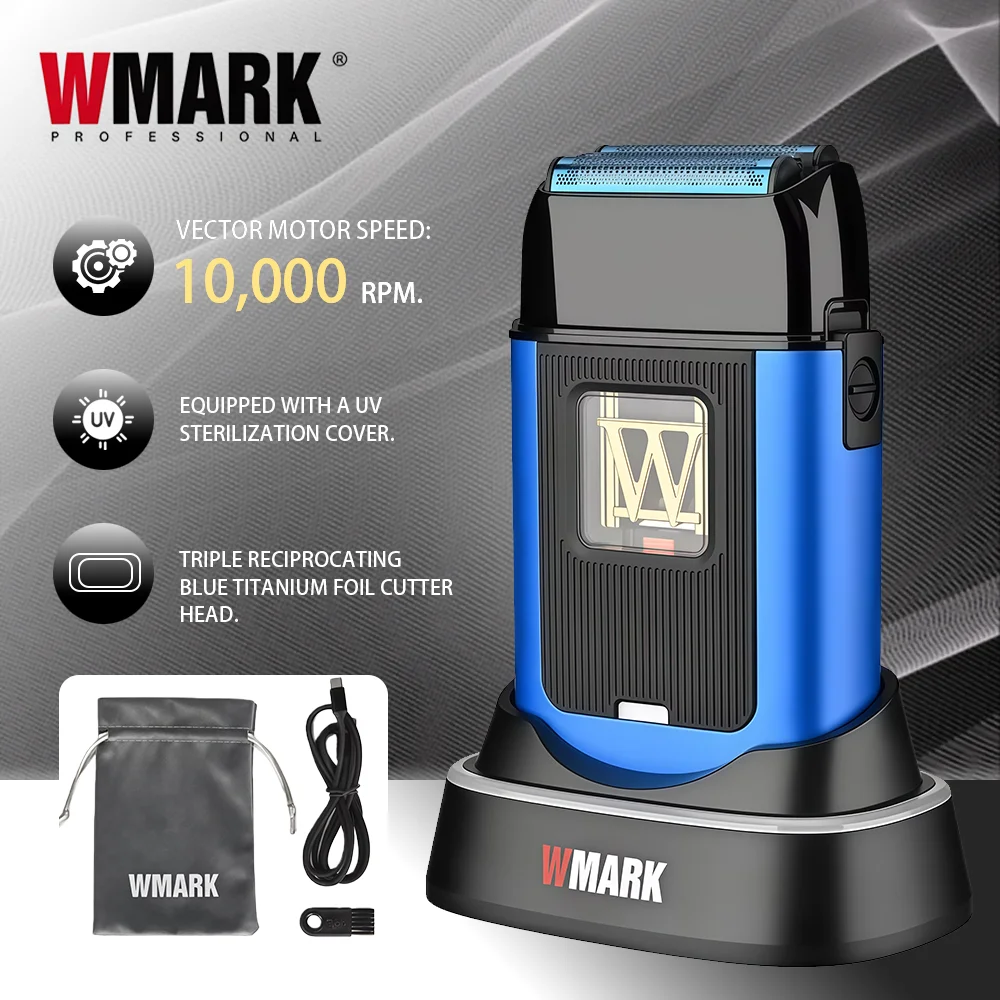 WMARK Elektrischer Rasierer Barttrimmer Oszillierender Rasierapparat 10000 U/min UV-Desinfektion Rasierer für Männer NG-XS1 UV Image