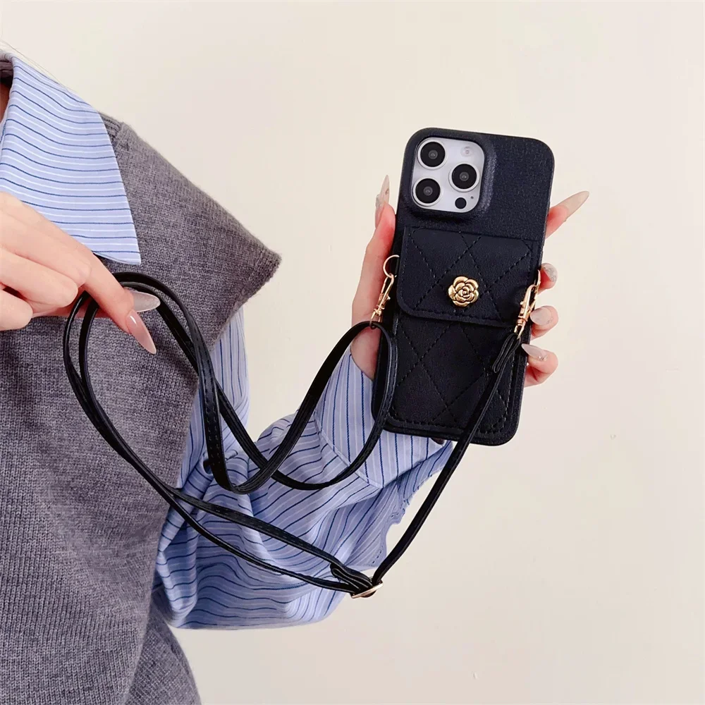 Étui de téléphone à lanière bandoulière pour iPhone, porte-cartes en poly X, portefeuille antichoc, housse en cuir PU, iPhone 16 Pro Max, iPhone 15, iPhone 14 Plus, iPhone 13, iPhone 12, iPhone 11,
