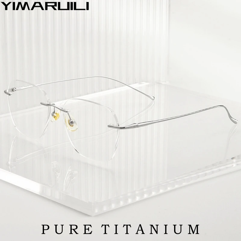 YIMARUILI Mode Ultra-licht Dekorative Brillen Frauen Reinem Titan Retro Quadrat Optische Verordnung Randlose Brille Männer 8978 Image