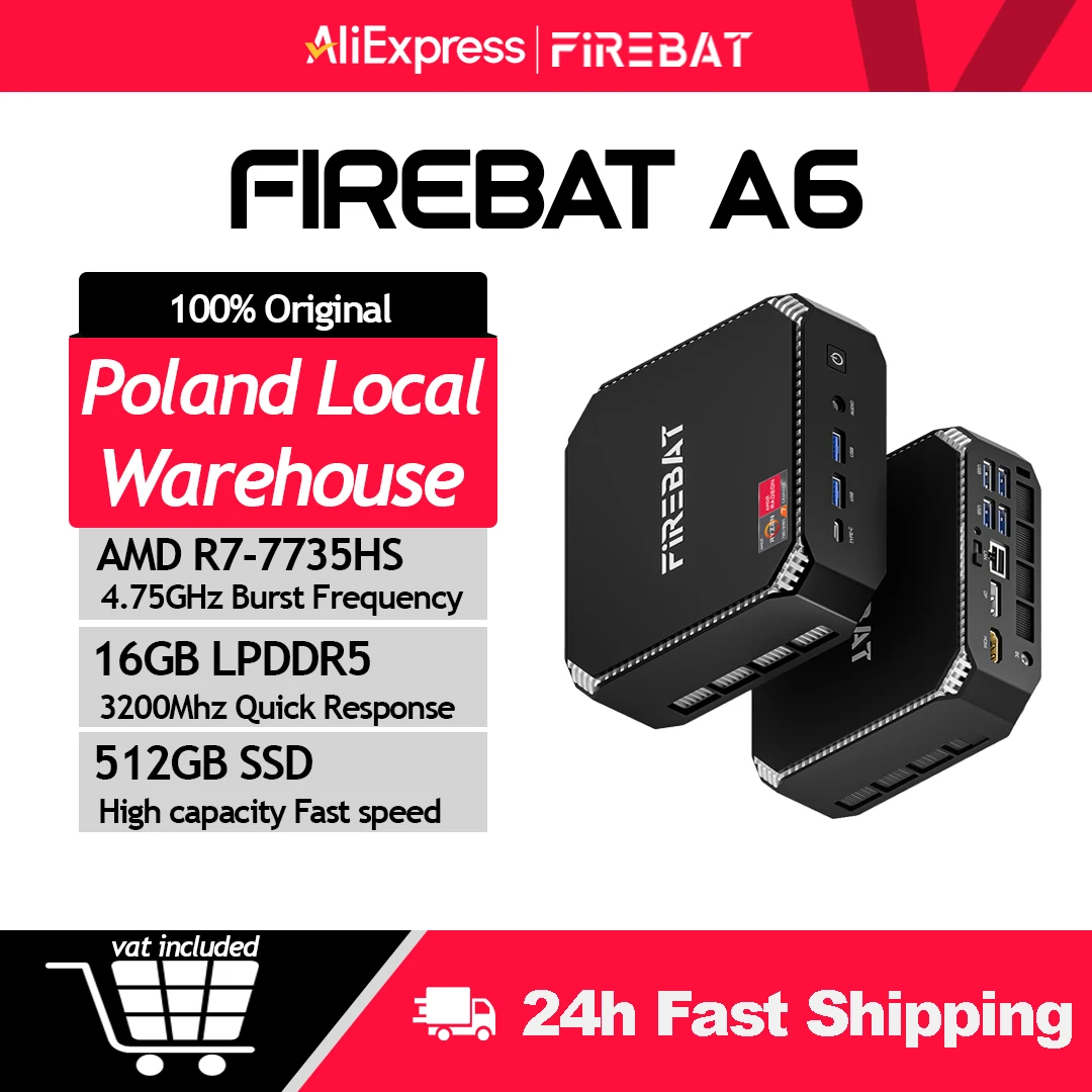 FIREBAT MINI PC A6 AMD Ryzen 7 7735HS DDR5 16GB RAM 512GB SSD Windows 11 Ordinateur de bureau portable MINI-PC Ordinateur de jeu WIFI6 BT5.2