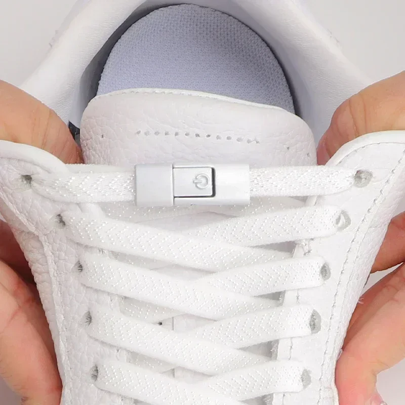 Bunte Schnürsenkel ohne Binden, 8mm dick, mit Druckverschluss, elastische flache Schnürsenkel für Sportschuhe und Zubehör Image