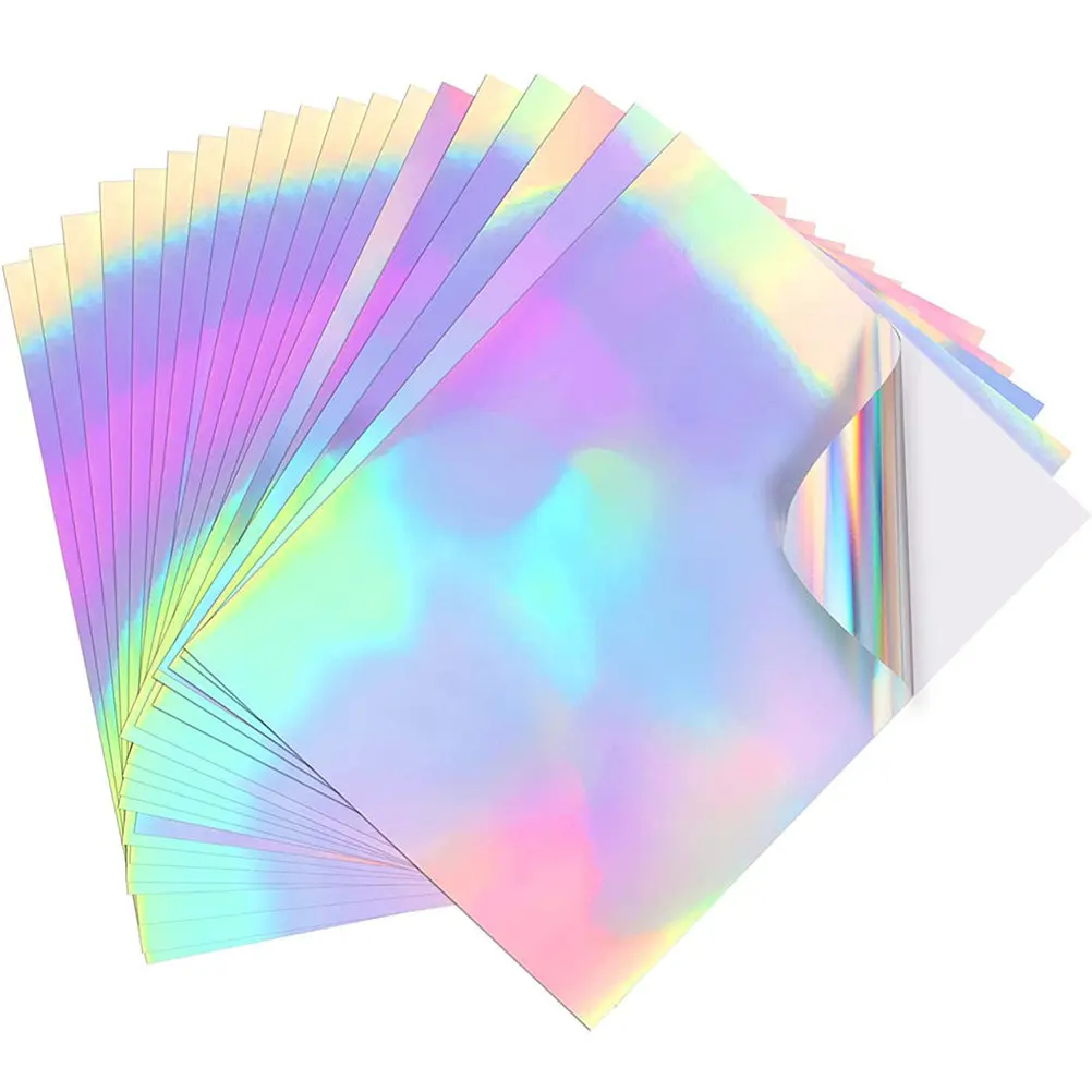 20 Blatt A4 holografische Papieraufkleber, wasserfest, bunt, DIY-Bastelaufkleber für Tasse, Auto, Fenster, Kalender, Notizbuch, Fotorahmen Image