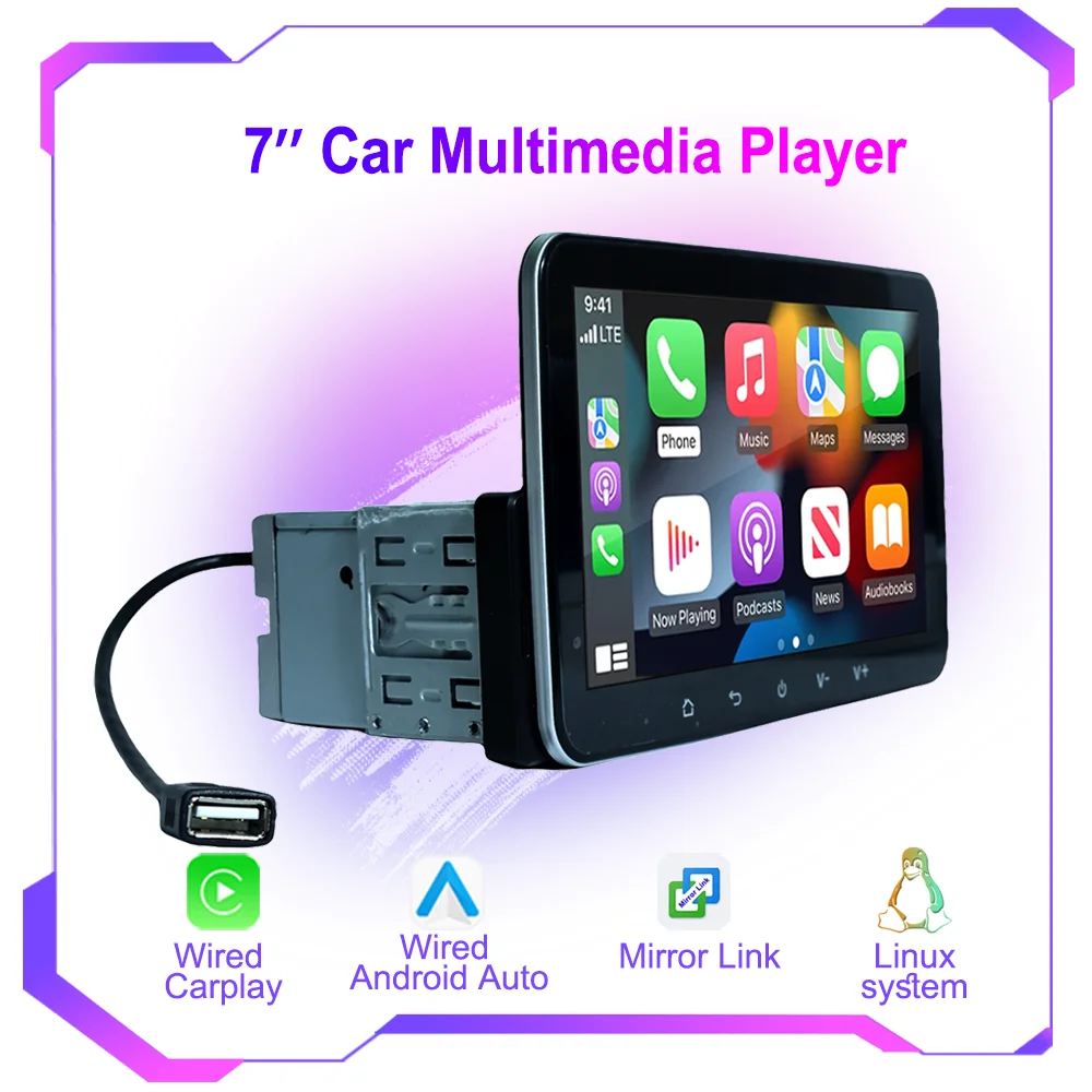 Autoradio verkabelt Apple CarPlay Android Auto Single Din 7-Zoll-Touchscreen Bluetooth-kompatibel, Benz Style MP5, FM-Radio, keine DVD Image