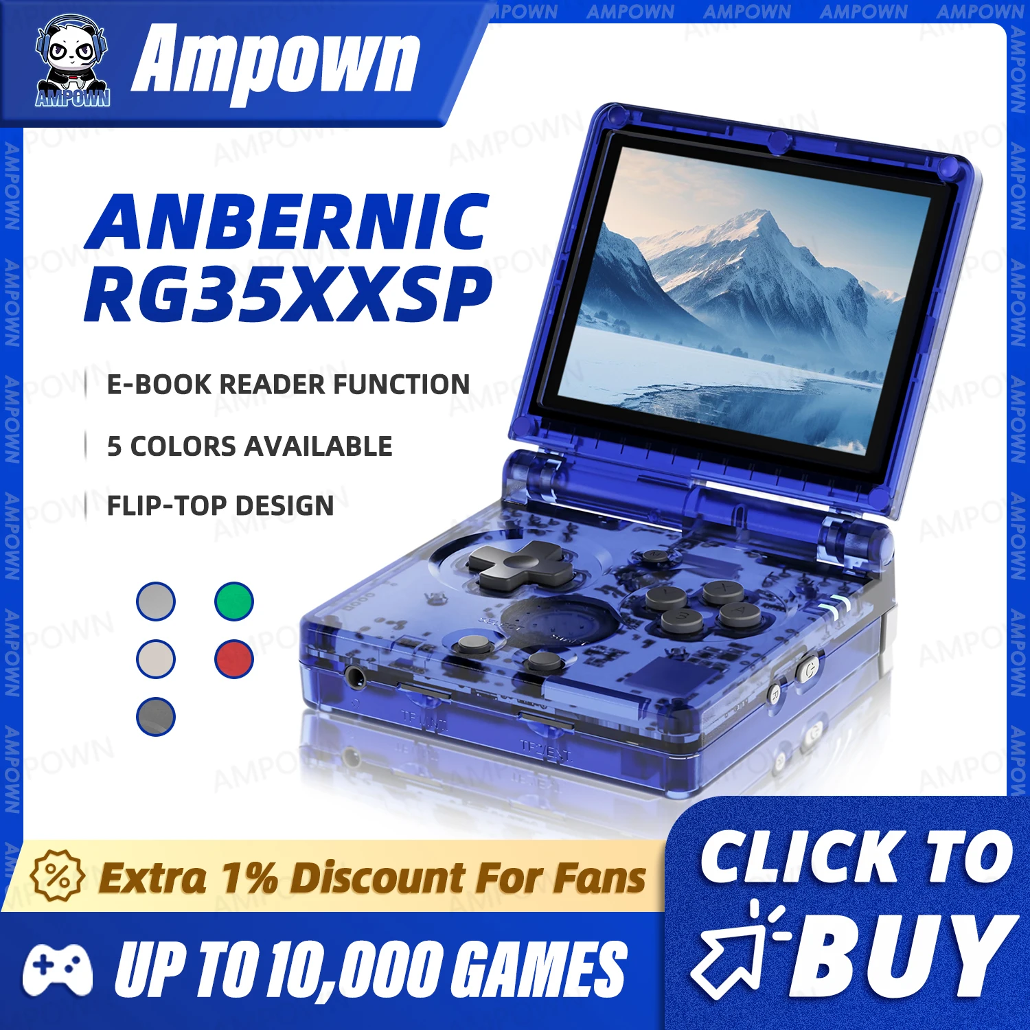 ANBERNIC RG35XXSP Flip-Spielekonsole 3,5'' IPS-Bildschirm Mini-HDMI-Ausgang WiFi Bluetooth 4.2 E-Book Linux Videokonsolen-Player Geschenke