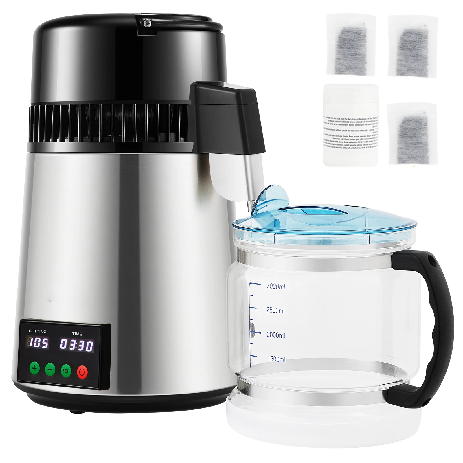 SucceBuy 4 l Wasserdestilliergerät, Luftreiniger, Filter, 1 l/h, Destillierungsgeschwindigkeit, Spender, Trinkflasche, Weichmacher, Touchscreen, Heimgebrauch Image