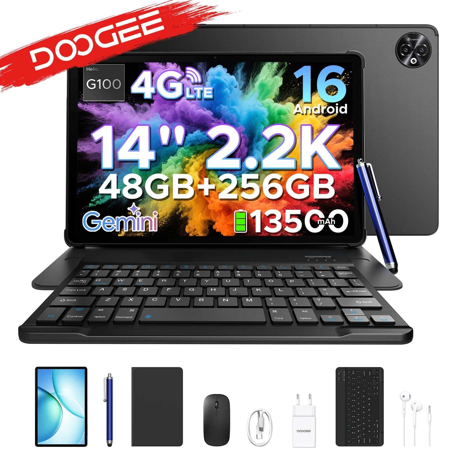 DOOGEE Tablet-PC 2-in-1 Tab E3 Max Gmini AI 14-Zoll-Bildschirm 2.2K Akku mAh Android 16 48GB (8 + 40) 256 GB Helio G100 AI Tablet Image