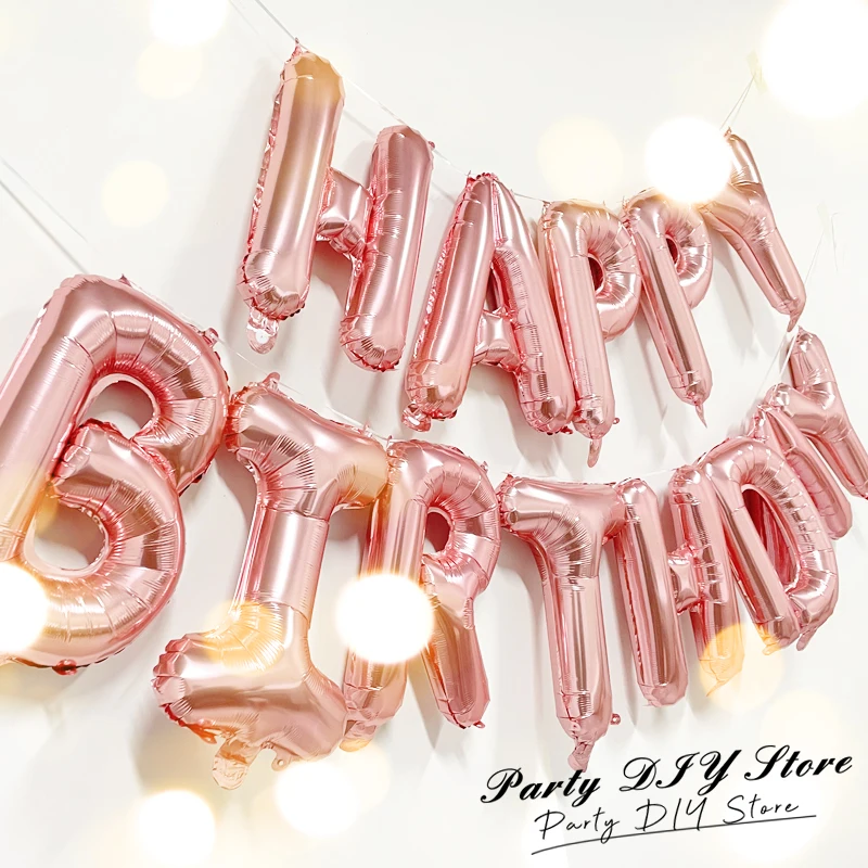 13 stücke Geburtstag Ballon Rose Gold Farbe Folie Brief Ballons Set Alles Gute Zum Geburtstag Dekoration Globos Kinder Party Supplies Image