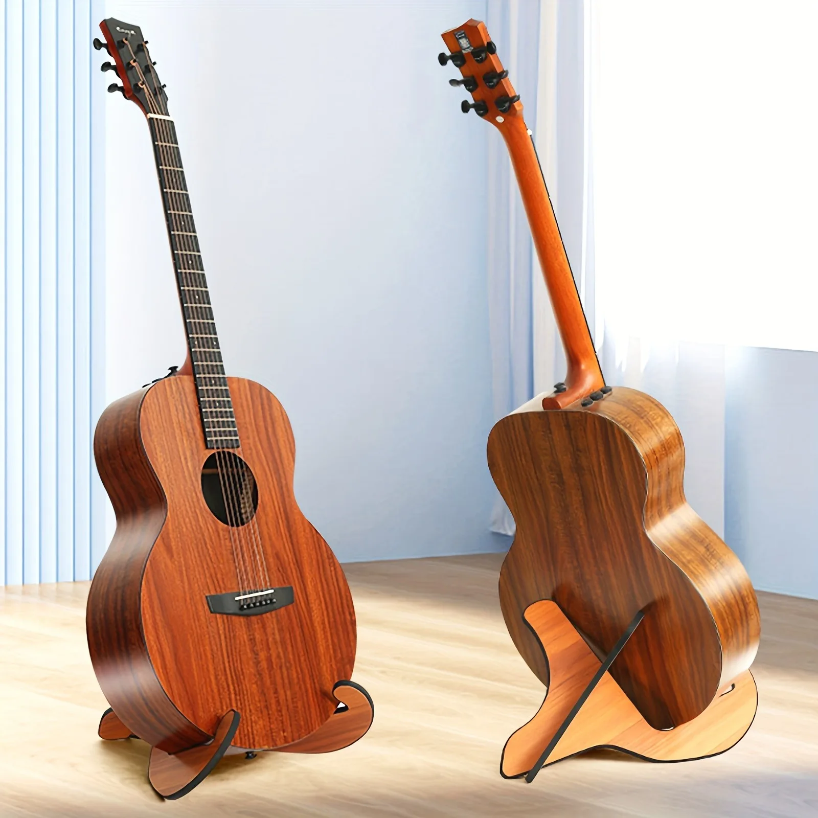 Universeller Holzgitarrenständer - X-förmiger Gepolsterter Halter für Akustik-/Elektro-/Bass-/Ukulele-Gitarren, Tragbar & Stabil Image