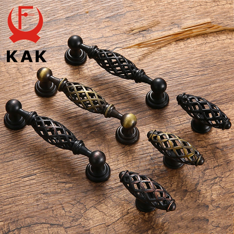 KAK Vintage Antik Bronze Schrankgriffe Hollow Out Birdcage Schrankgriffe Schubladenknöpfe Kleiderschrank Türgriffe Möbelgriff Image