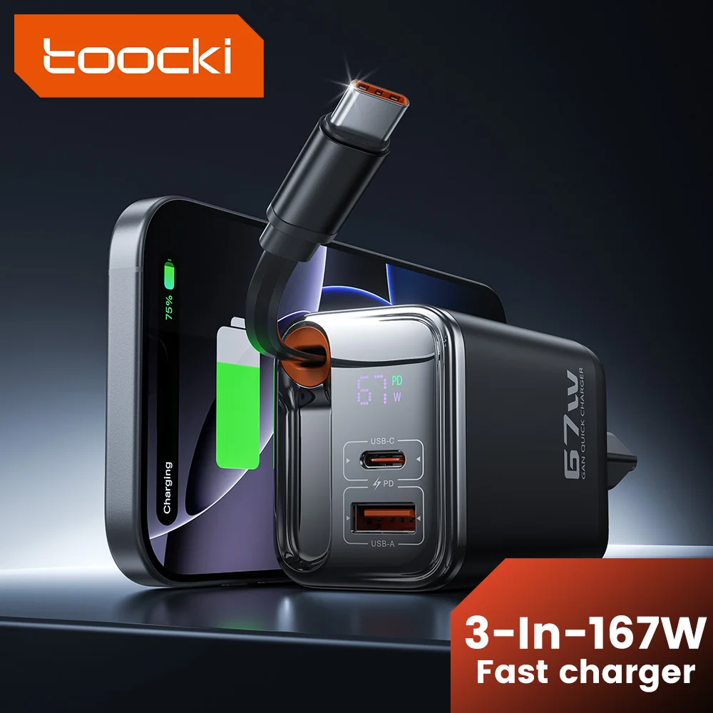 Toocki 67 W Display USB-Ladegerät mit Typ-C-Kabel für iPhone 16 15 Pro Max Xiaomi 12 13 Samsung S23 MacBook 3-in-1-Schnellladegerät Image