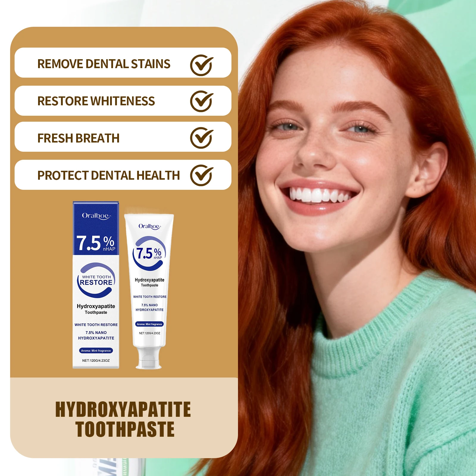 Hydroxyapatit Anti-Motten Zahnpasta mit Aufhellungseffekt, Erfrischendem Atem, Kariesschutz und Effektiver Plaqueentfernung für die Mundpflege Image