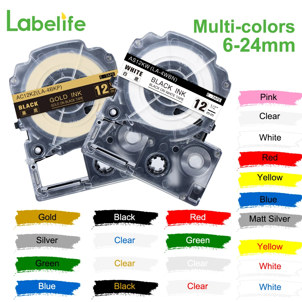 1PC SS12KW Label Band 12mm 9mm Kompatibel für Label Band Epson LabelWorks LW-300 400 Label Maker Band LK-4WBN LC-4WBN Patrone Image