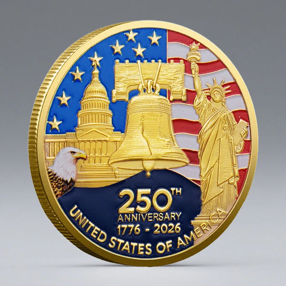 Vergoldete The America-Gedenkmünze zum 250-jährigen Jubiläum, Statue der Vereinigten Staaten 1776–2026, Souvenirmünze Image
