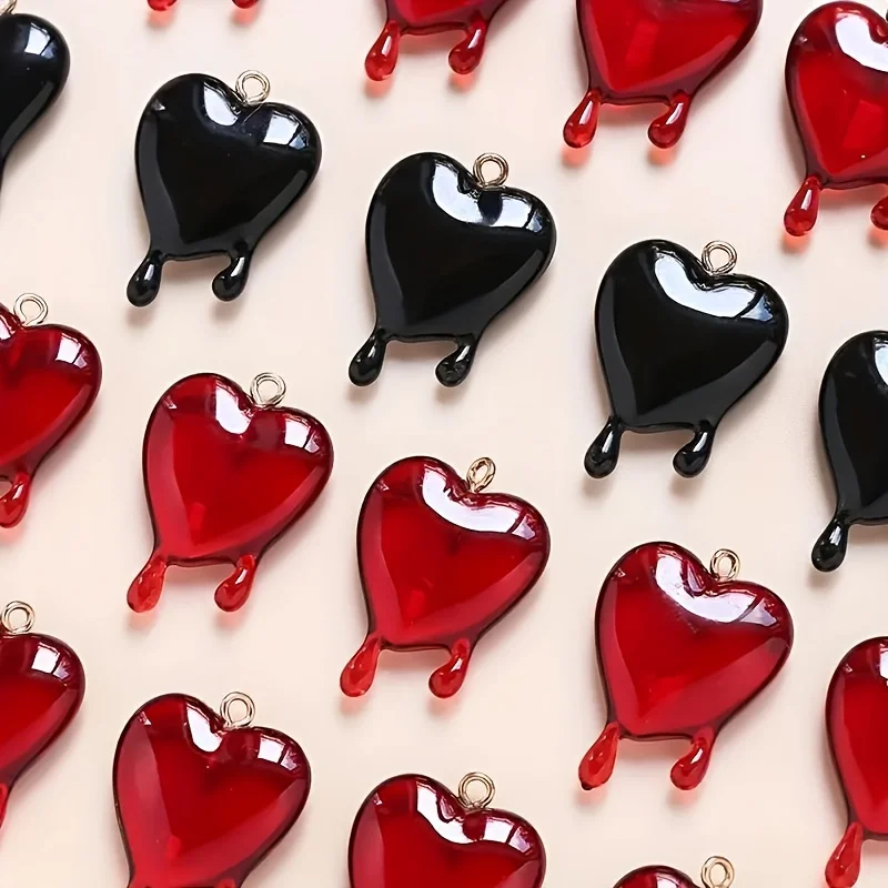 5 einzigartige schwarz/rote Herzen, geeignet für handgefertigten Schmuck, Anhänger, Ohrringe, Kettenornamente, Schlüsselanhänger und Taschenaccessoires. Image