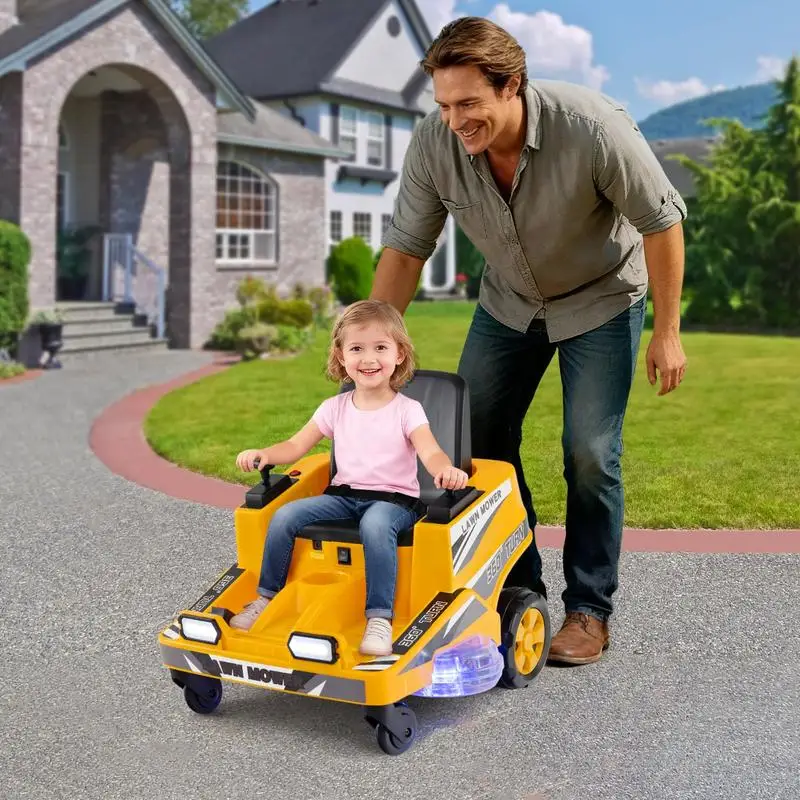 12V Elektrischer Rasenmäher für Kinder Elektrisches Aufsitz-Mähauto für Jungen mit Doppelhebeln, Gelbes Outdoor-Spielzeug Rasenmäher Image