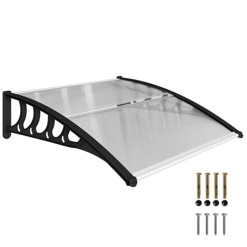 Vordach für Haustür/Fenster, wetterfest, transparent, Aluminium-Verbindungsstangen/Polycarbonat, 103x96,5x27cm, Schwarz