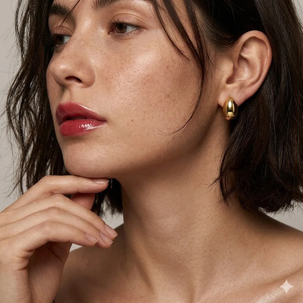 Neue Edelstahl-Ohrstecker in Ei-Form, 14K Vergoldet, Kleine Klobige Kuppelohrringe für Damen, Piercing-Schmuck Image