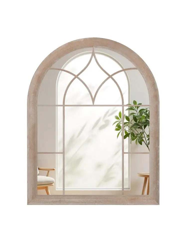Gartenspiegel mit Metallrahmen, gewölbter Wandspiegel, dekorativer Spiegel, Fensterspiegel, 69 x 88,5 cm