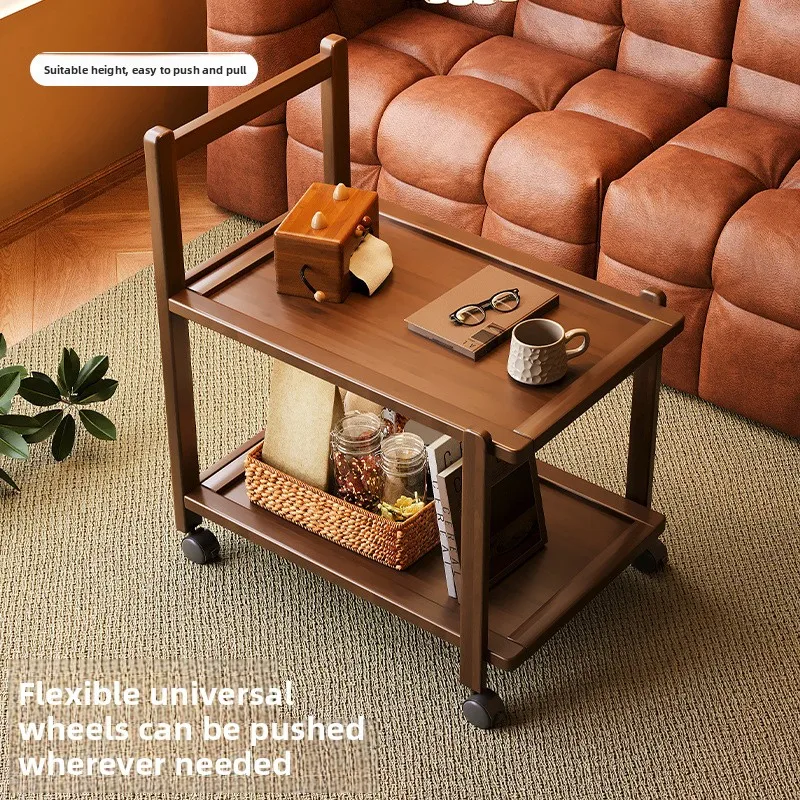 Kleines Aufbewahrungsregal im Retro-Stil, einfaches mehrstöckiges Aufbewahrungsregal, beweglicher Wohnzimmer-Couchtisch auf Rollen, Sofa-Beistelltisch Image