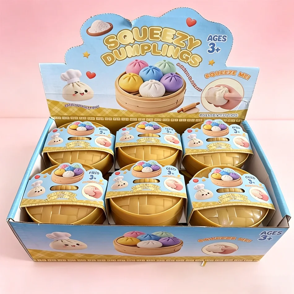 Jouet anti-stress réutilisable en forme de dumpling coloré, à presser pour soulager l