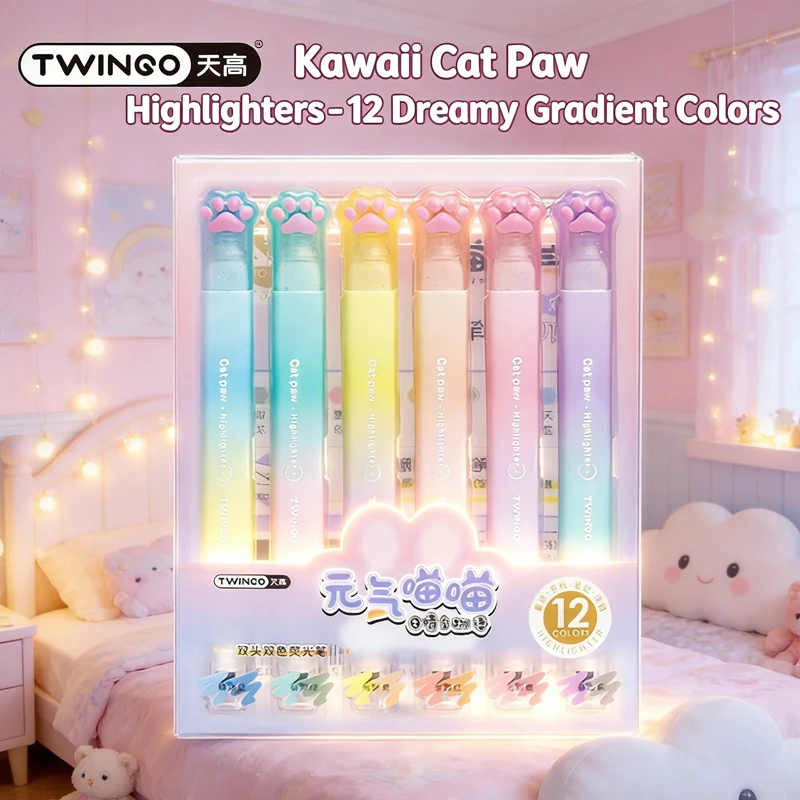 12 Farben Kawaii Textmarker-Set Pastell Fluoreszierende Markierstifte Niedliche Soft-Tip Textmarker für Schüler Schule Bürobedarf Image