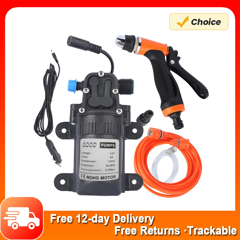 Hochdruck-Autowaschmaschinen-Kit 12V Elektropumpen-Wasch sprüh gerät 2 Modi Stromkabel schläuche Auto wasch pumpe und Wasch set Image