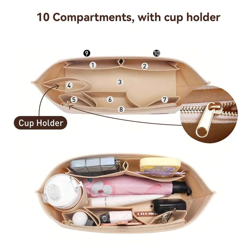 Filz Reißverschluss Geldbörse Organizer Einsatz für Handtaschen Lagerung Tasche Tasche Organizer Image