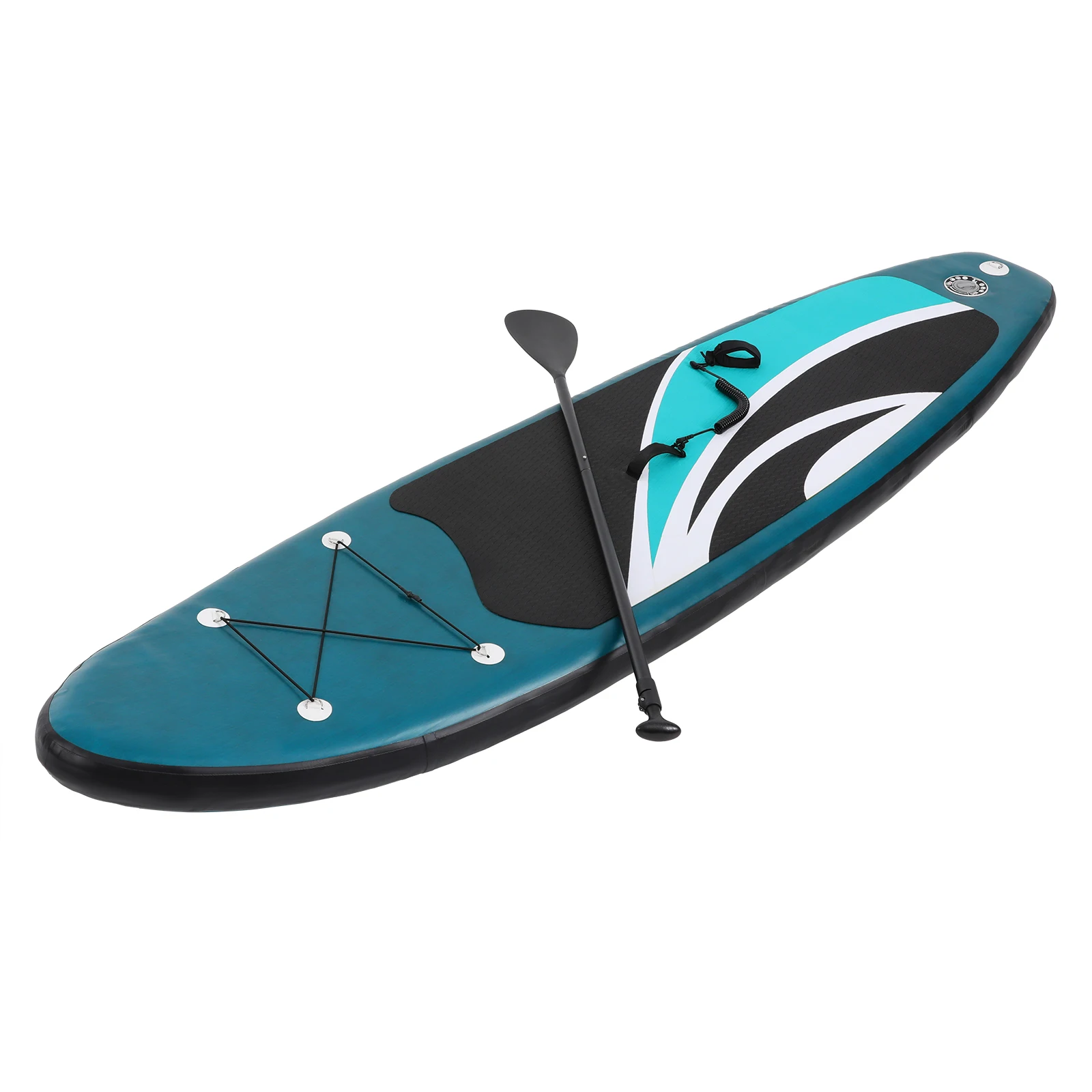 Aufblasbares Paddle-Board, 330LBS belastbar, doppellagiges PVC, rutschfestes SUP-Board, 3 Finnen, stabiles Design, 12-15PSI Luftventil, schnelles Aufblasen, tragbares, faltbares Surfbrett mit Image