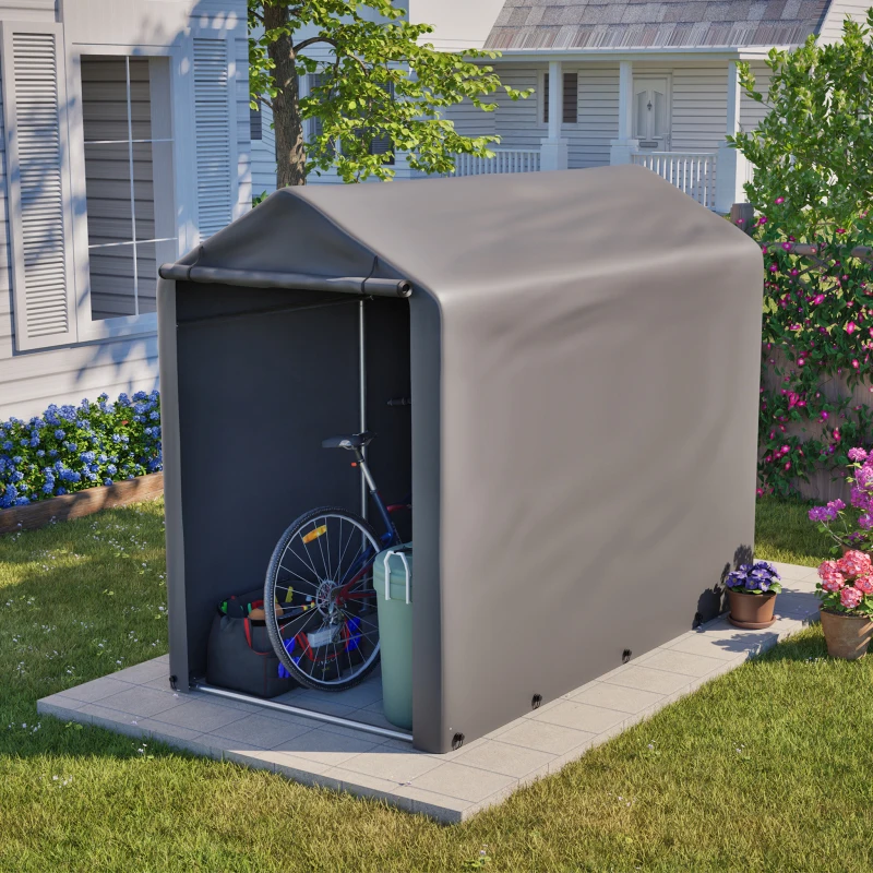 Abri de jardin/chalet 187x100x160 cm ​ ​ Abri de jardin / remise. Construit avec un cadre métallique et des fibres de polyester, il convient au stockage d'outils agricoles dans une cour ou un jardin,