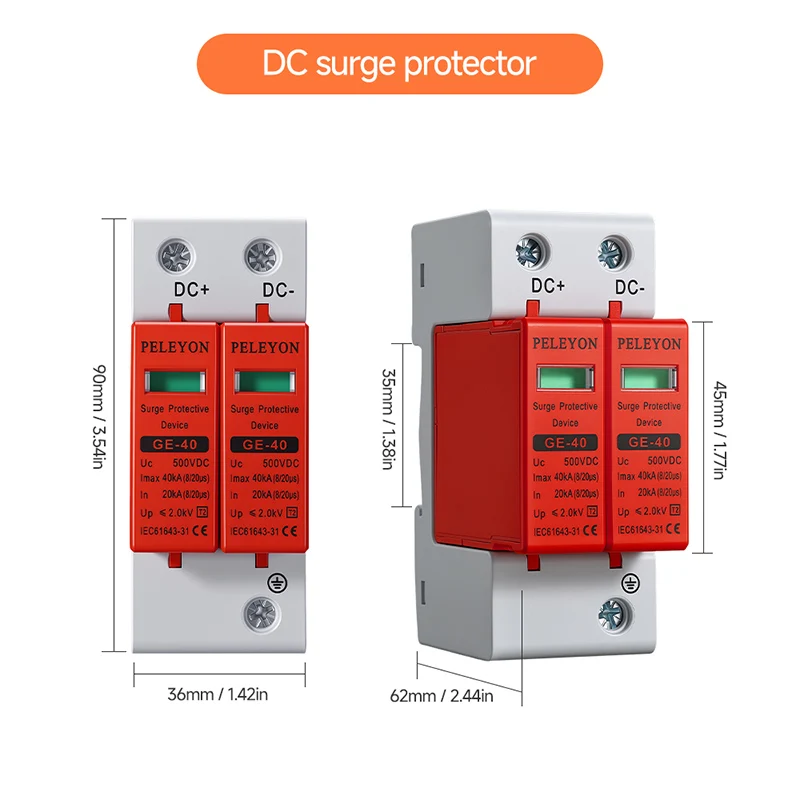 PELEYON 1 Stück 20KA~40KA SPD DC 600/800/1000V 10KA~20KA Haushalts-Überspannungsschutz Niederspannungs-Ableitergerät Image