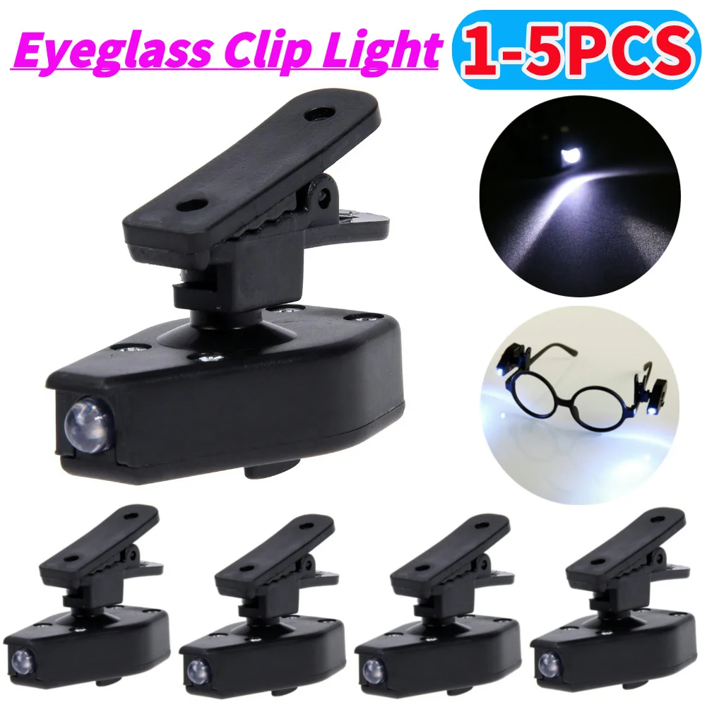 1-5 pièces Mini pince à lunettes lumière lampe de poche lunettes lampe de lecture lumière LED lampe de poche universelle lunettes lampe de lecture Clip lumières