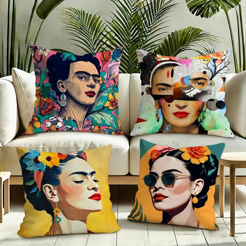 Art F-Frida Kahlo Kissenbezug, seidiger, kurzer Plüsch, unsichtbarer Reißverschluss, staubdichter Sofakissenbezug für Heimdekoration Image