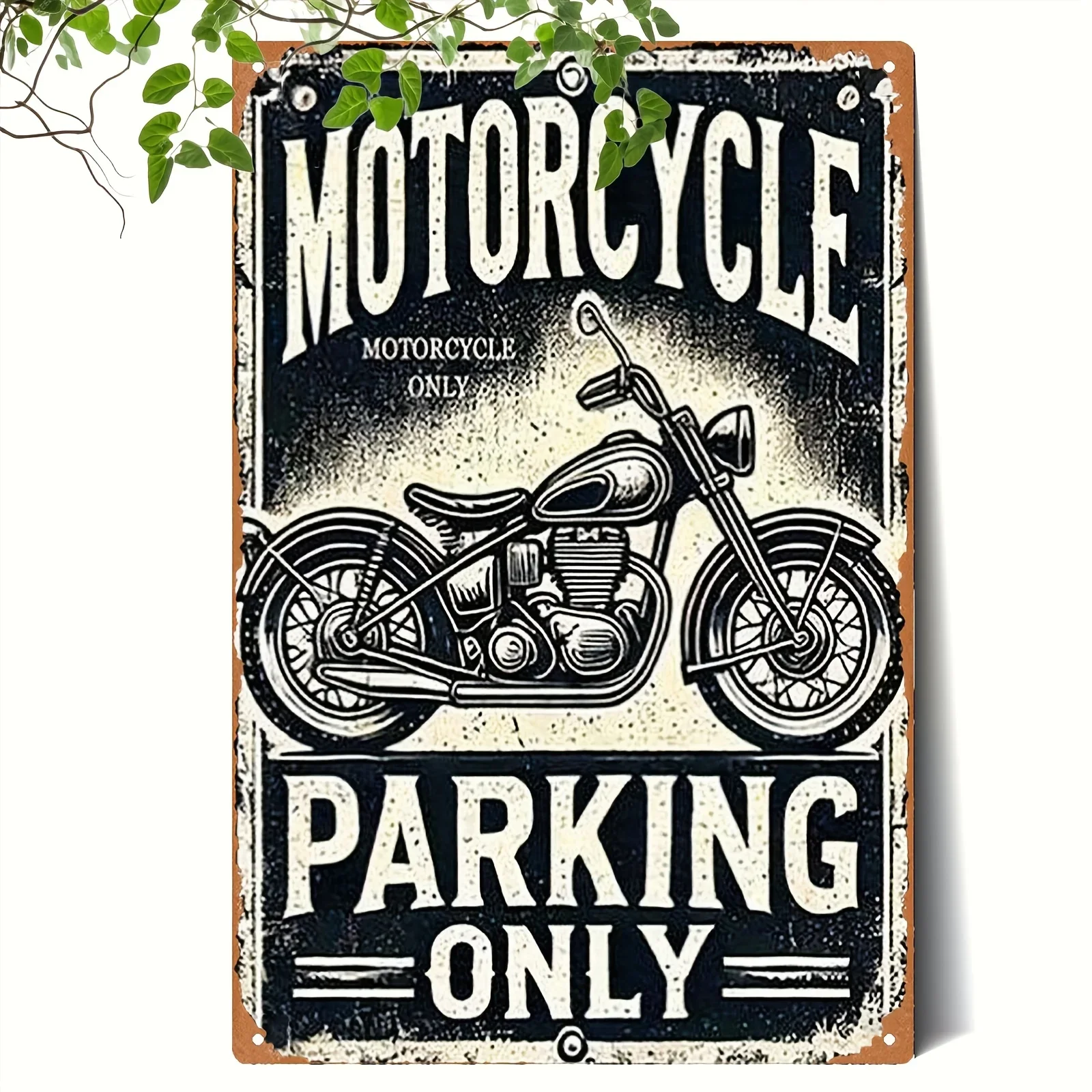 2D flach – 1 Stück Vintage-Metallschild „Motorrad nur parken“ – 20,32 x 30,48 cm | Klassisches Fahrrad-Design mit dem Text „NUR ZUM PARKEN“ | Ru