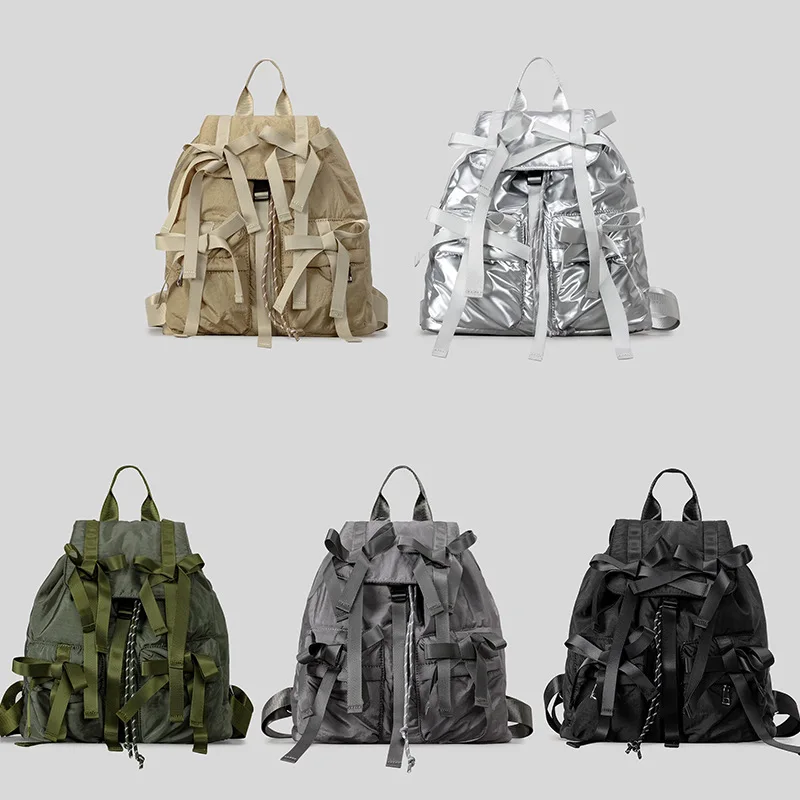 5 Style Fashion Y2K Bow Casual Rucksack Damen Hochwertiger Nylon-Rucksack Umhängetasche Reise Casual Damen-Rucksack ﻿ Image