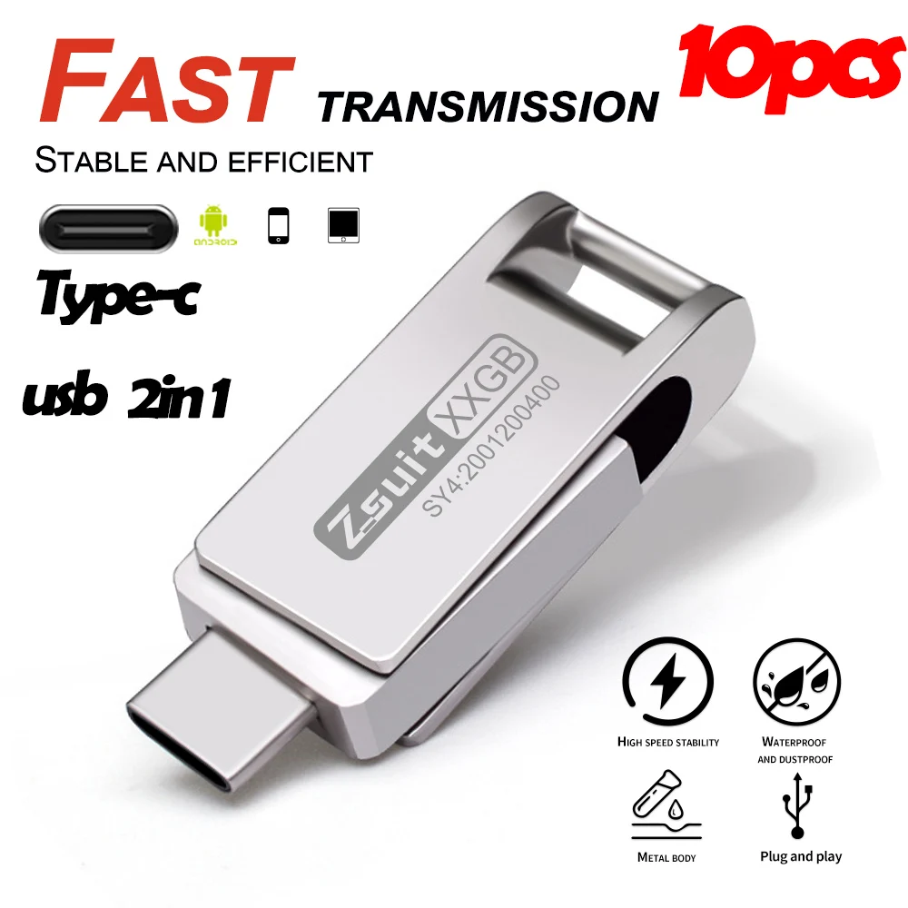 Nouvelle clé USB TYPE-C 10 pièces Logo gratuit clé USB 4 Go clés USB clé USB 2 en 1 USB métal Mini clé USB 32 Go mémoire U disque