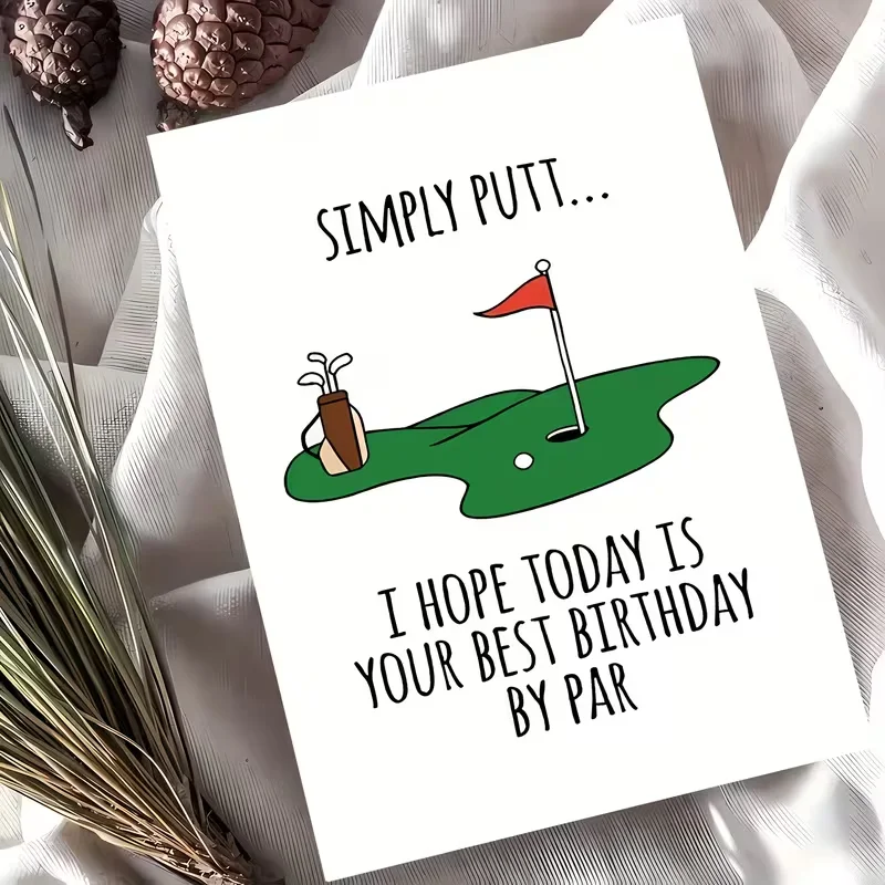 Grußkarte zum Geburtstag mit Golfmotiv, Witziges Zitat „Best Birthday By Par“, Niedlicher Golfplatz- und Flaggen-Druck für Ihn/Ihr Image