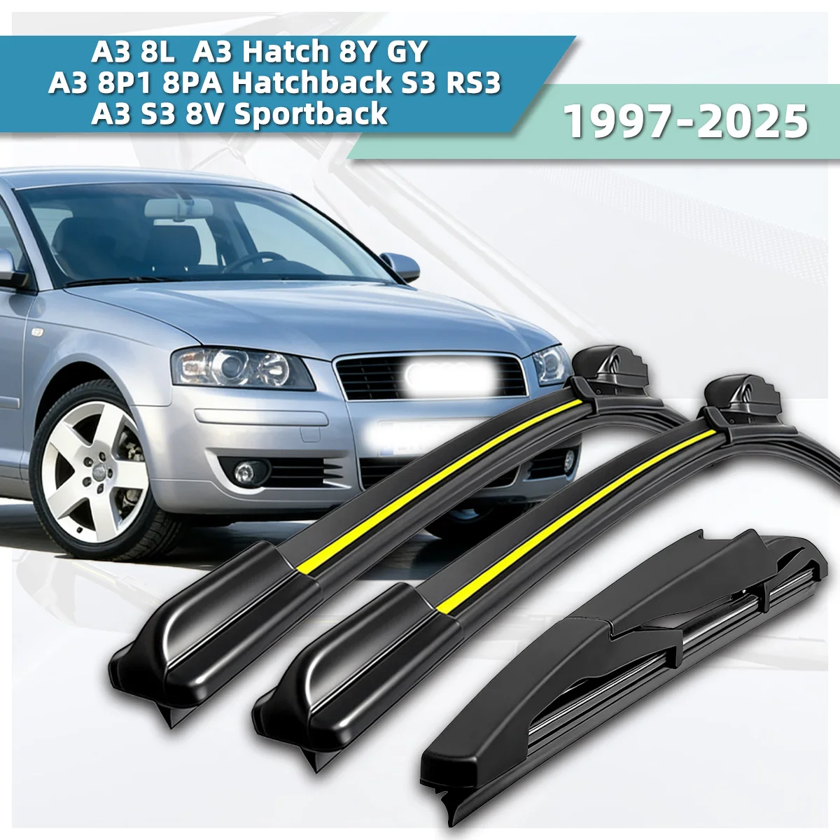 3 essuie-glaces de pare-brise pour Audi A3 8L A3 8P1 8PA Hatchback S3 RS3 A3 Hatch 8Y GY A3 S3 8V Sportback 1997-2025