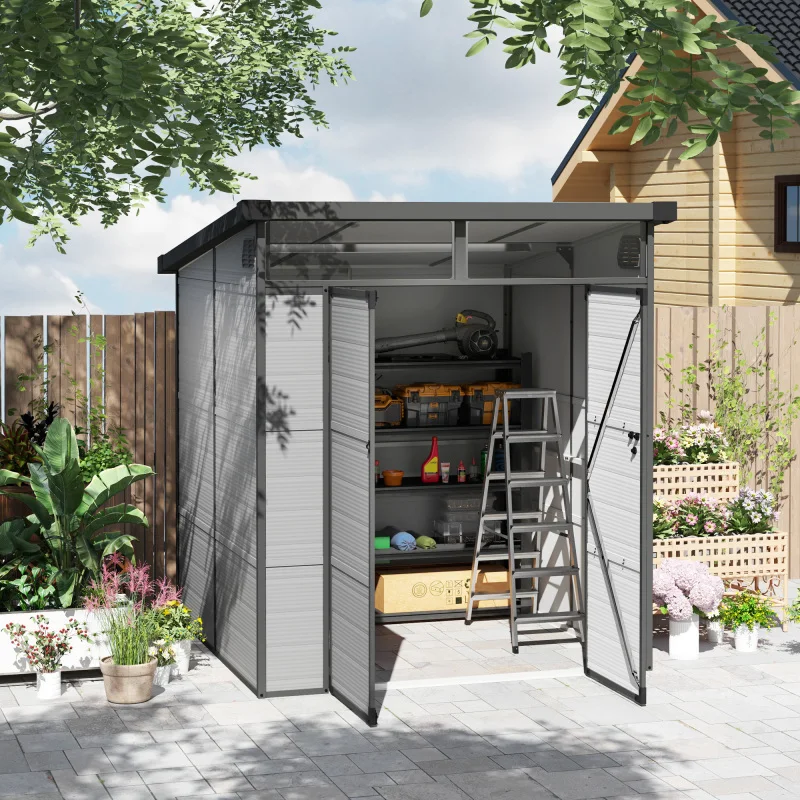 Abri de jardin/chalet 190x191x215cm ​ ​ Abri de jardin / remise. Fabriqué en métal robuste, idéal pour ranger les outils agricoles dans une cour ou un jardin, et peut également servir de remise