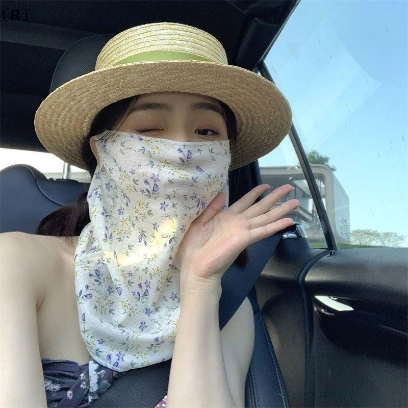 〔R〕Flowers Summer Sunscreen Mask Full Face Ultraviolet Female Thin Section Cover Face Veil Mask Neck Neck Protector Image